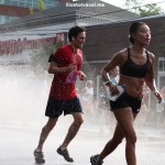 Runner cooling off during the Peachtree Road Race in Atlanta