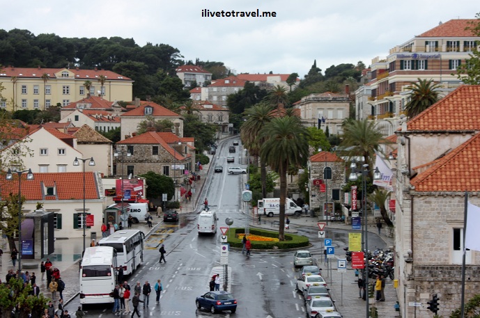 Looking away from Old Town from the Pile Gate The main bus stop area outside of Pile Gate in Dubrovnik, Croatia