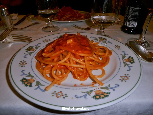 Bucatini all'Amatriciana in Rome, Italy