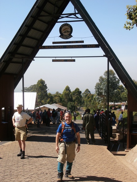 At the Machame Gate at the base of Mt. Kilimanjaro