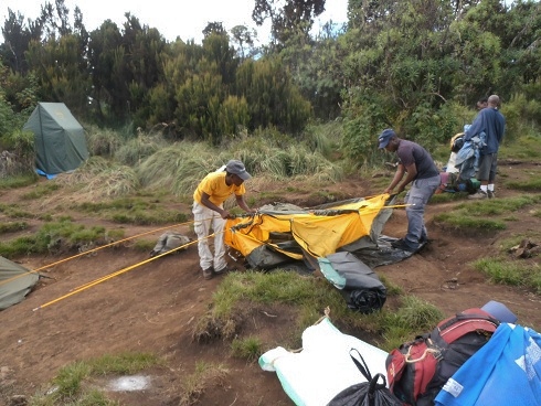 Camp being set up in Kilimanjaro