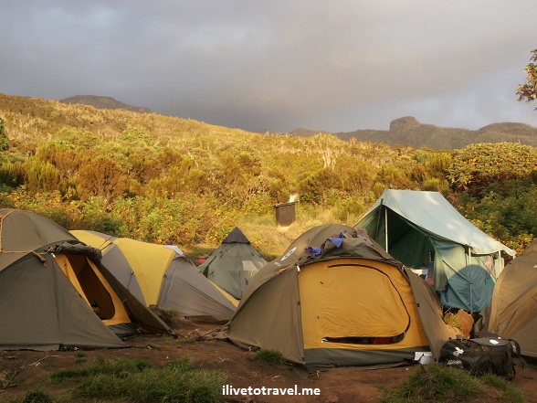 Tents at Machame Camp during sunset in Kilimanjaro
