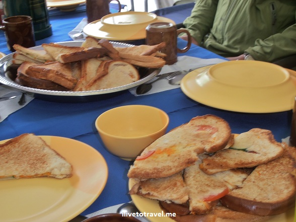 Grilled sandwiches during our Kilimanjaro trek