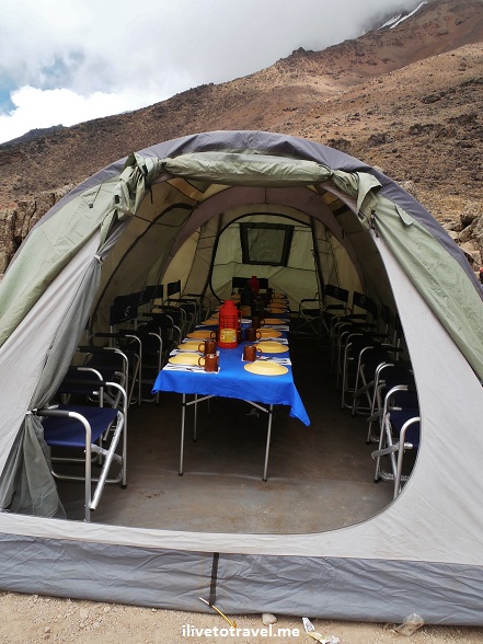 DIning tent while hiking Mt. Kilimanjaro
