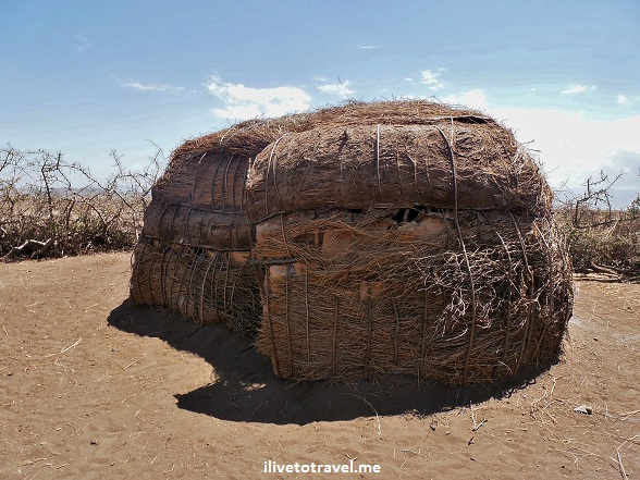 Exterior of a Masai warrior's hut in Tanzania