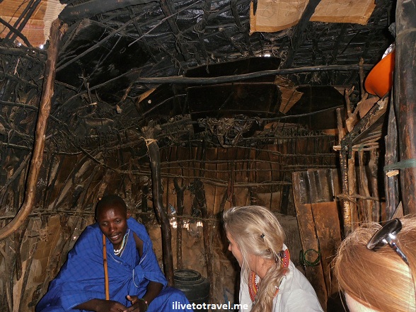 Interior of a Masai village hut