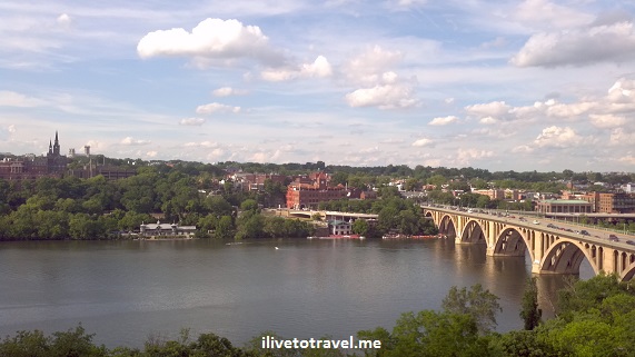 Looking at Georgetown and the Key Bridge in Washington, D.C.