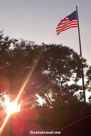 US flag at sunset in Washington, D.C.