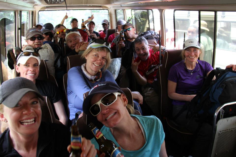 Trekkers leaving Mweka Gate after climbing Kilimanjaro