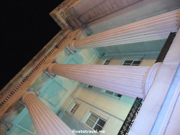 U.S. Treasury Department at night - looking at its columns